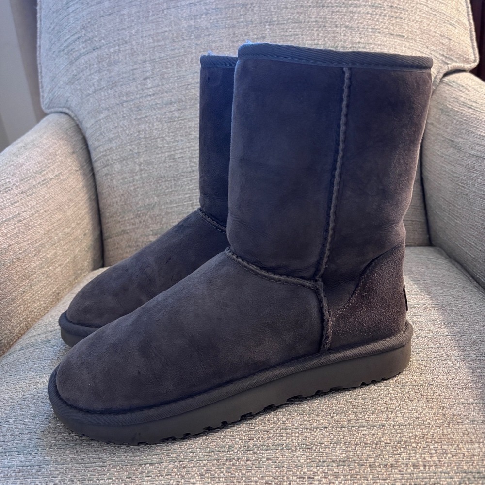 UGG Classic Short II Charcoal Grey Sheepskin Boots Womens Size 7‎ 1016223
